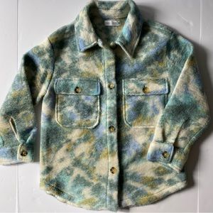 Zara Girls Fleece Shirt Coat Size 11 12 152 Green Blue Swirl Button Up Pockets
